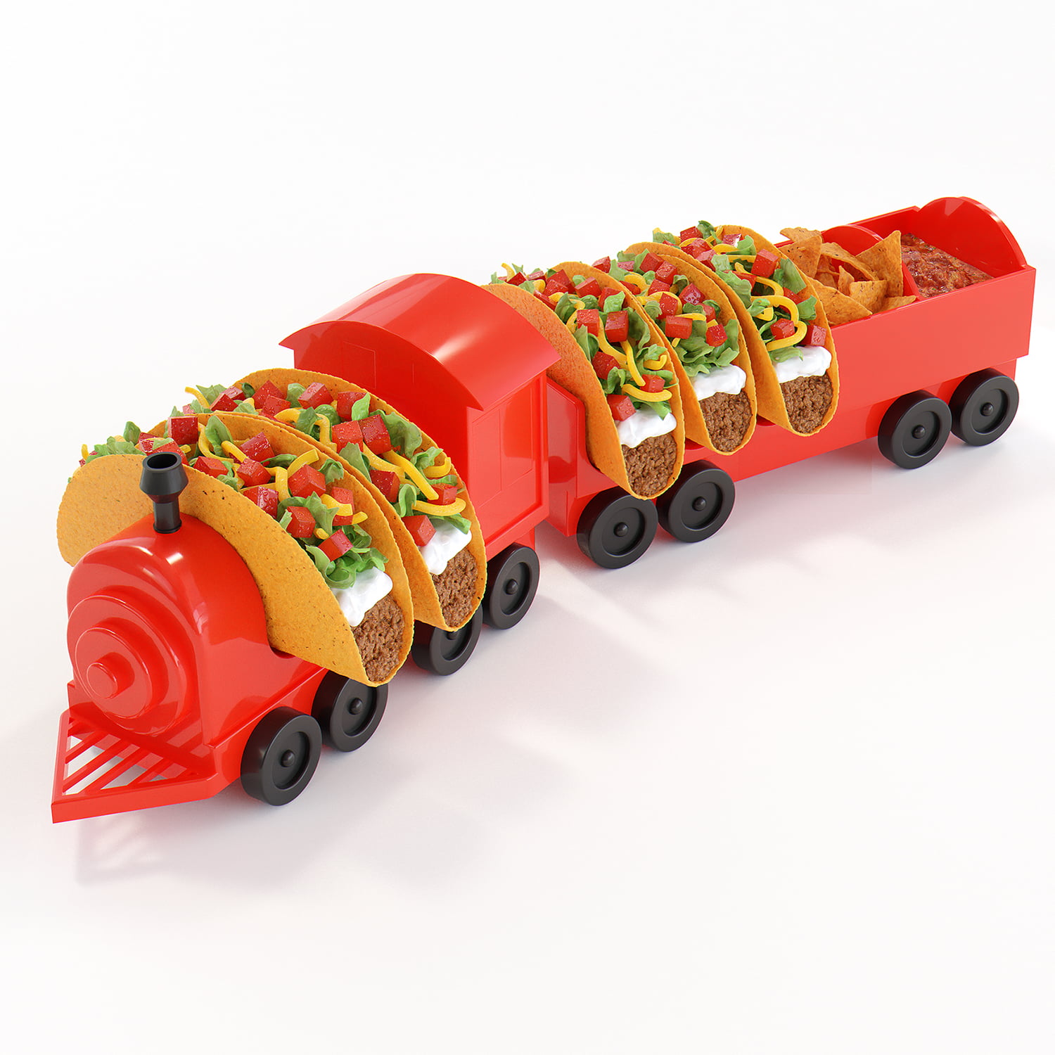 Taco Train Novelty Kitchen Dish 3 Taco Holder in Colorful Train Engine and Cars Fun for Kids and Adults |Taco Tuesday and Party Supplies Mr Crunchy and Soft Taco Stand Server 