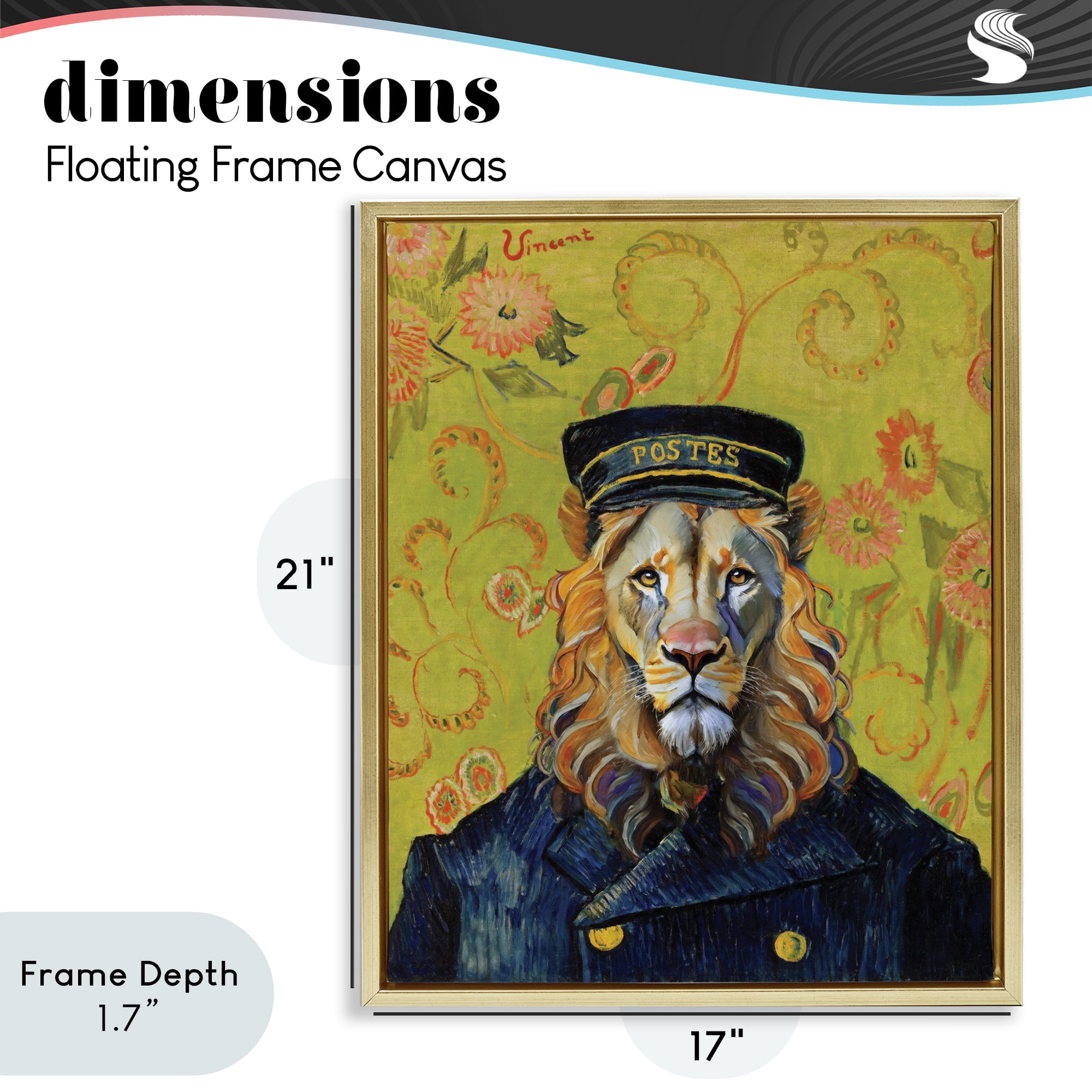 Stupell Industries French Lion Postmaster Gold Framed Floater Canvas Wall Art, design by Grotto Studios