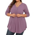 thumbnail image 2 of WellSize Plus Size Blouses for Women V Neck Curved Hems Tunic Tops Casual Long Sleeve Botton Fall Shirts, 2 of 9