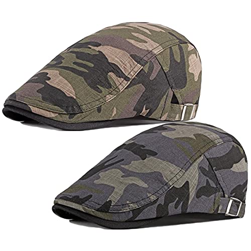 Qunson 2 Pack Men's Camouflage Flat Cap 