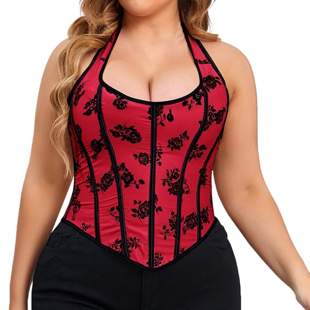 Playeras,Blusas y Tops,Ropa para Mujer Camiseta sin espalda Corsé para mujer Top Bustier Corset Top Tight Fitting Corset Tank Top Suspender Top Solid Short Fashion (Red, XXL)