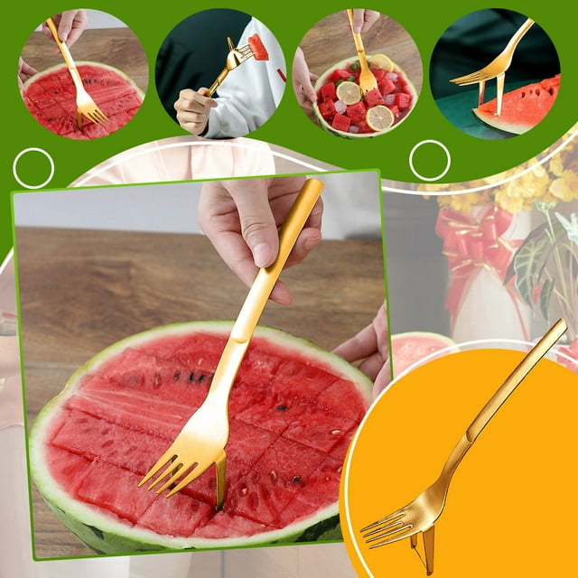 LSLJS Watermelon Cutter, 2-In-1 Watermelon Fork Slicers, Summer Watermelon Cutting Artifact, Stainless Steel Fruit Forks Slicers Knife for Family Parties Camping, Forks