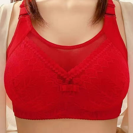 Aobny Sleep Bras for Women Red Lace Sheer Bralette M-XXL Nylon Comfy Bras for Women 42/95BC