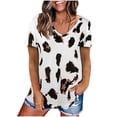 thumbnail image 1 of GDREDA Hauts d'Été pour Femmes Imprimé Léopard Raglan Manches Courtes T-Shirt Basique Chemisier Chemise Athlétique Femmes, 1 of 3