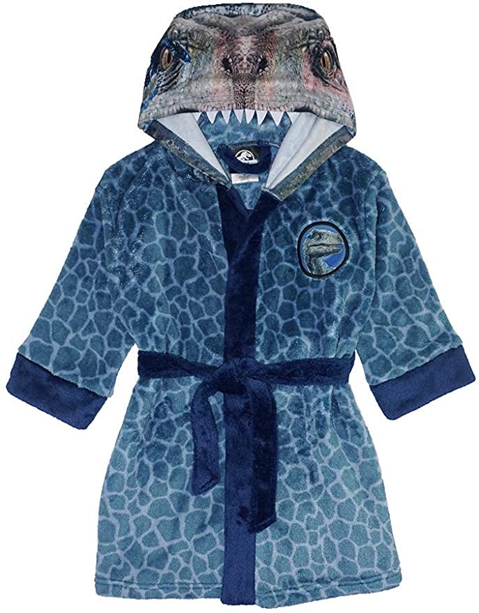 Boys Dinosaur Dressing Gown Kids New Fleece Hooded Robe Red Blue Age 2 3 4 5 6 Y 