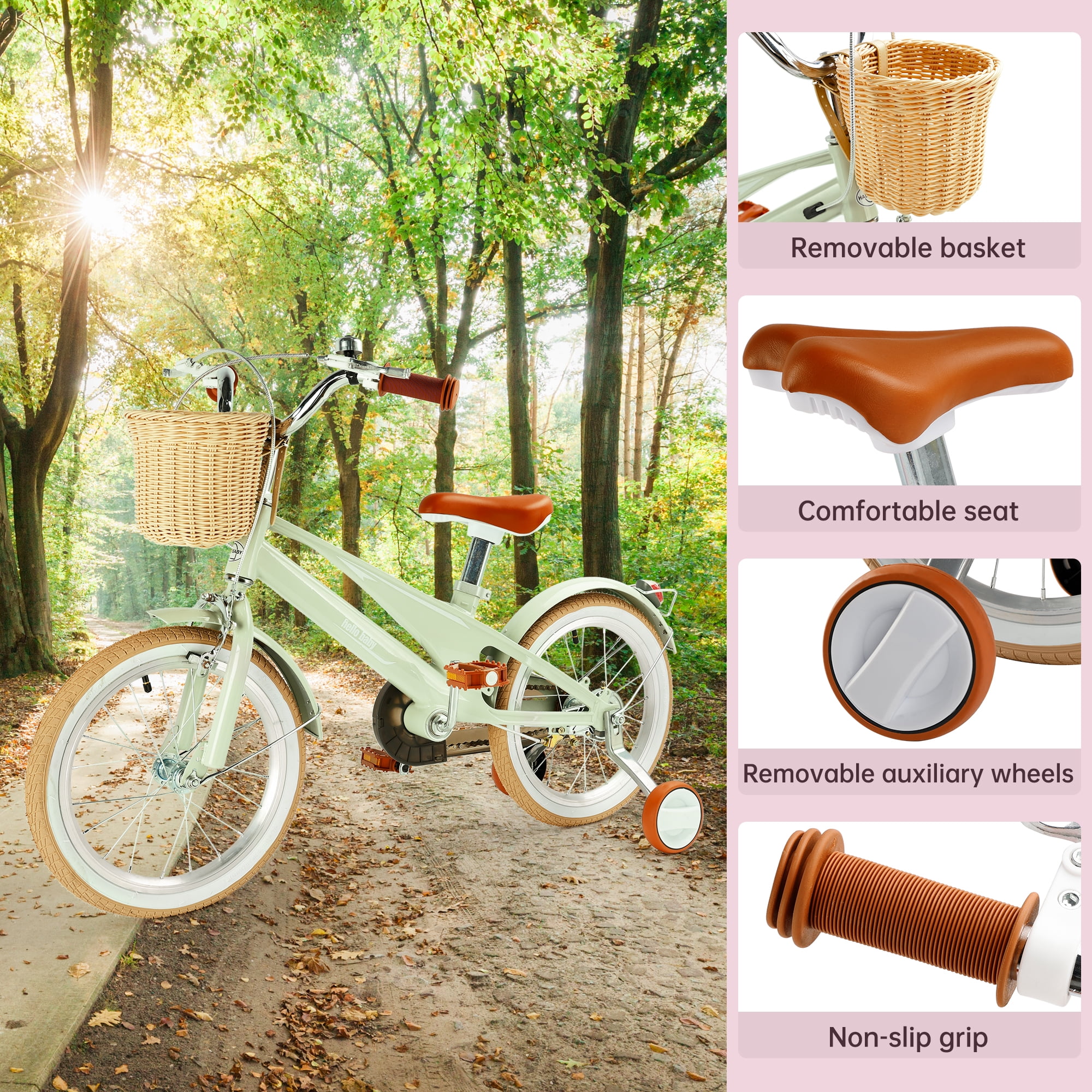 ARTUDATECH Girls Boys Bike for 4-9 Years Old Toddlers and Kids, 16 Inch Kids Bike with Training Wheels, Basket, Dual Brake, Retro Style Children Bicyle