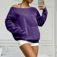 thumbnail image 6 of Mohiass Women Off the Shoulder Sweatshirt Oversized Plain Fleece Pullover Tops with Pocket Cute Y2k One Shoulder Shirts Purple 2XL, 6 of 7