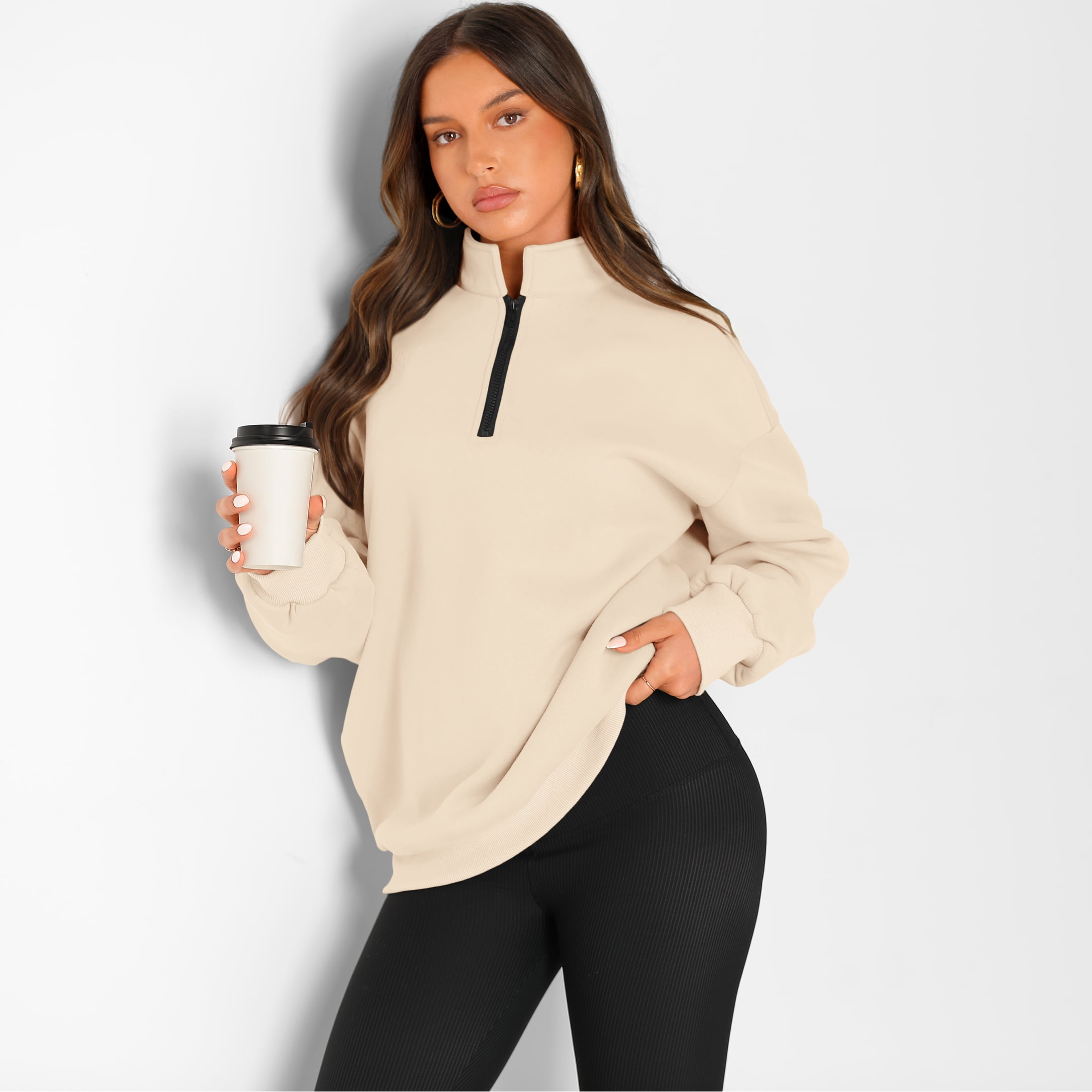 SUNBS Womens Oversized Sweatshirts Half Zip Pullover Fall Fashion Quarter Zip Hoodies Long Sleeve Shirts Clothes