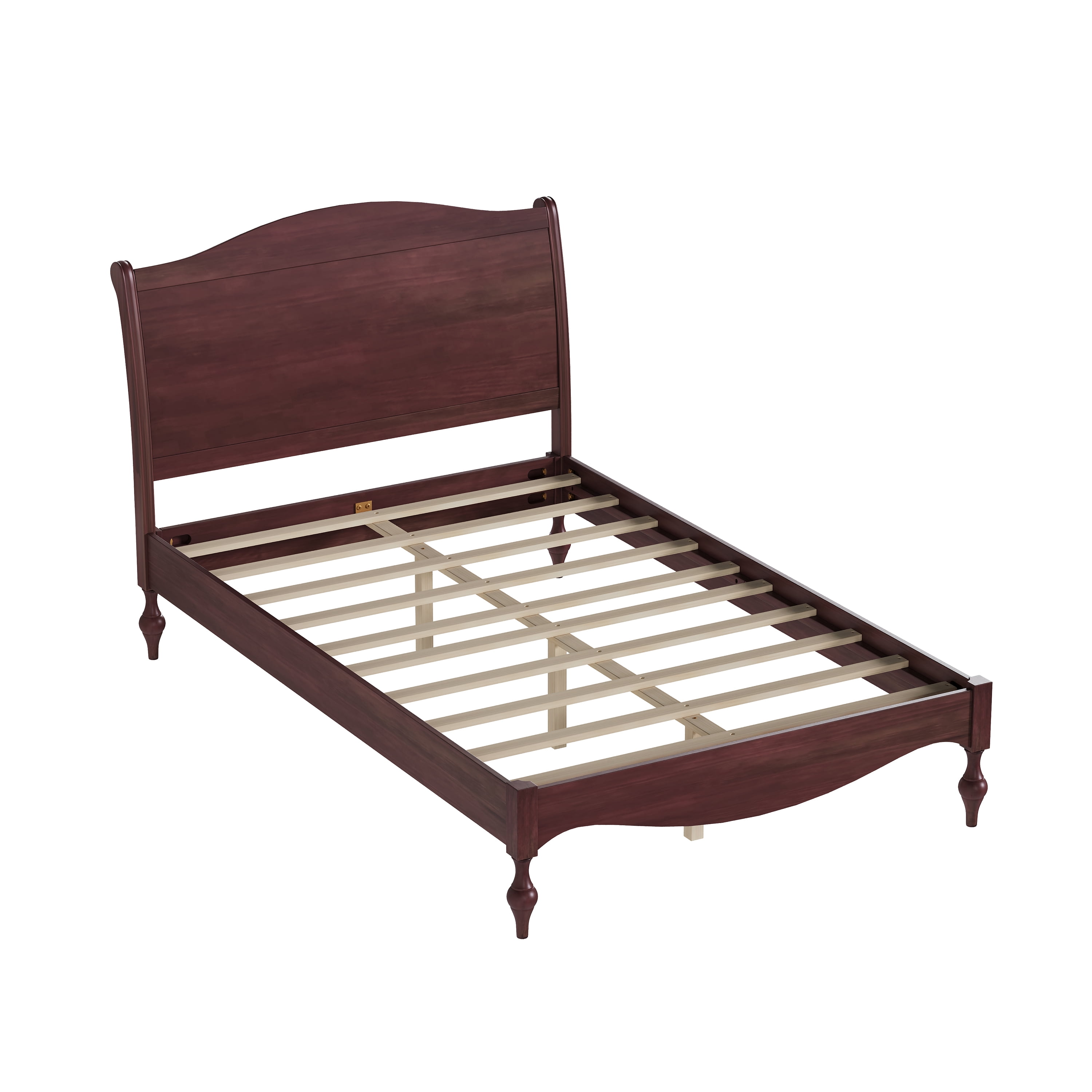 Mintazer Vintage Curved Full Platform Bed with Traditional Arched Headboard & Turned Legs for Bedroom, No Box Spring Needed, Easy Assembly, Dark Walnut