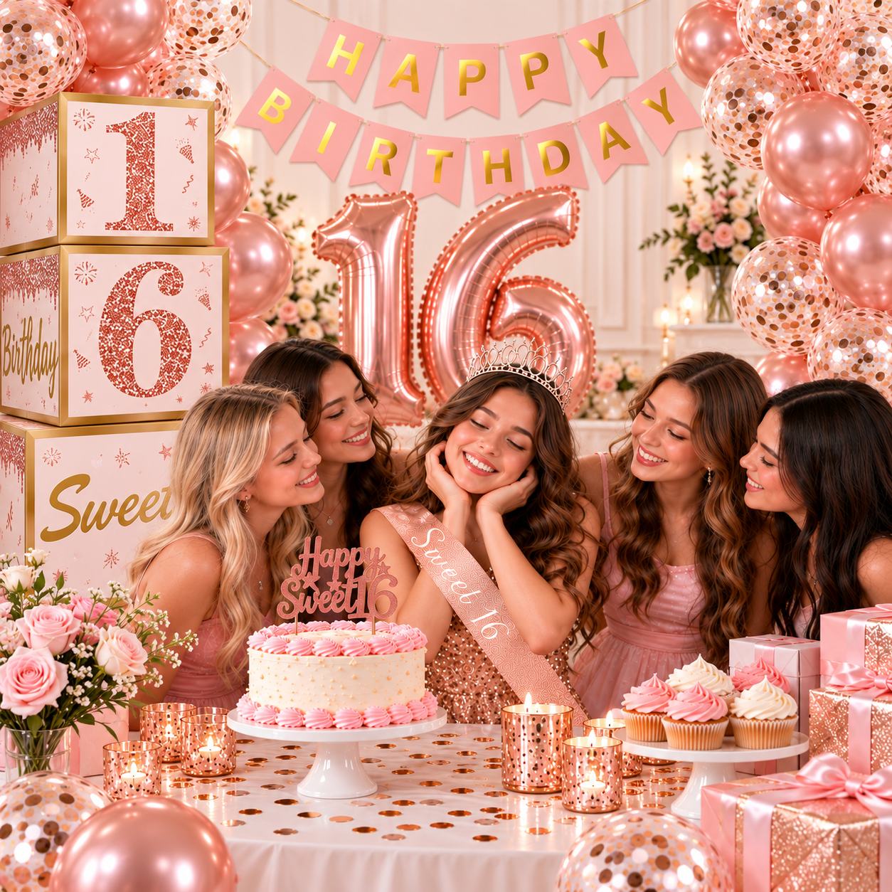 Happy Greetings Sweet 16 Rose Gold Party Kit 44-Pc photo 3
