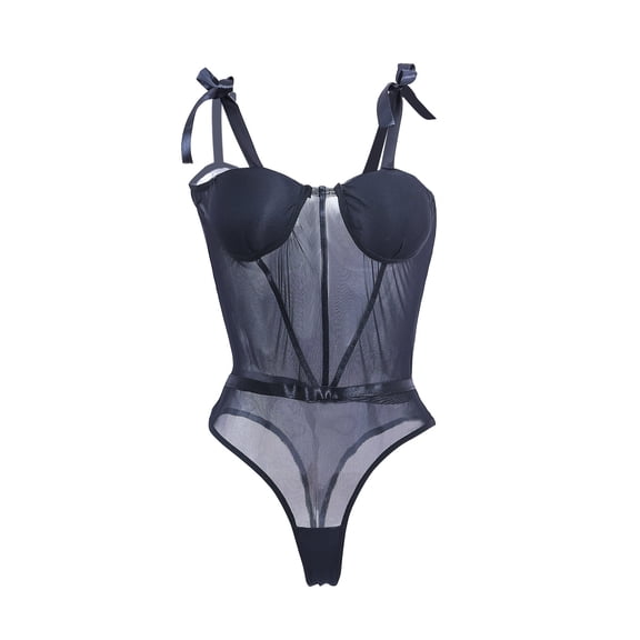 Levmjia Womens Lace Corset One Piece Lingerie Set Adjustable Spaghetti Strap Sheer Mesh Underwire Bodysuit Soft Elastic Sleepwear Date Nights