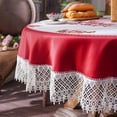 thumbnail image 5 of Round Tablecloth Lace Rustic Macrame Embroidered Table Cloths for Harvest Dresser Decor Farmhouse  (Burgundy, 90" Round), 5 of 8