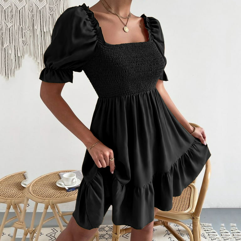 Homely Womens Black Dresses Fashion Casual Women O-Neck Short