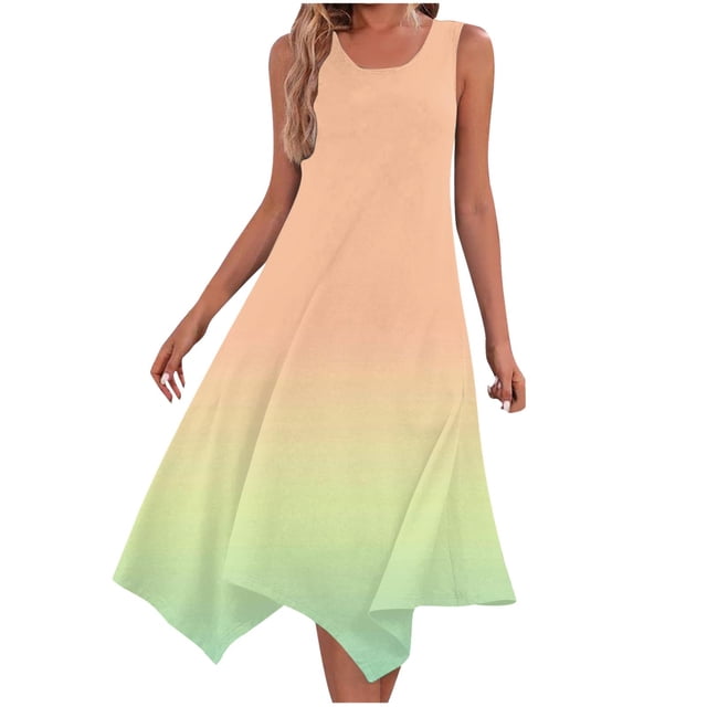 UPPADA Robe Maxi Débardeur à Ourlet en Pointe pour Femme, Été, Coupe Ample, Sans Manches, Col Ras du Cou, Robe d'Été Décontractée à Volants, Ligne A, Style Bohème, Orange, G