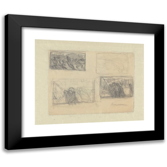 Umberto Boccioni 14x12 Black Modern Framed Museum Art Print Titled - Sheet of Studies (1910)