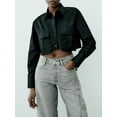 thumbnail image 6 of Arvbitana Women's Solid Color Crop Shirt Long Sleeve Turn-down Collar Button Show Navel T-shirt with Pockets Ladies Slim Fit Tops for Streetwear, 6 of 8