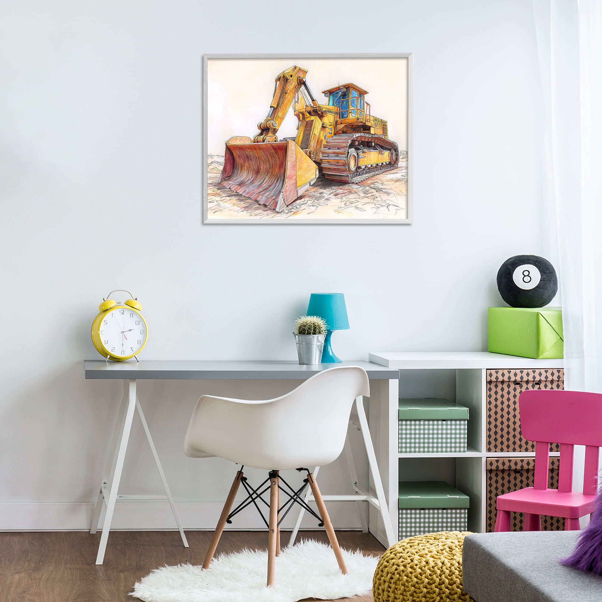 Stupell Industries Industrial Bulldozer Drawing White Framed Giclee Art, design by Steve Hunziker