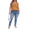 thumbnail image 6 of Gocolloa Plus Size Tops for Women Basic Cap Sleeve V Neck T Shirts Summer Casual Loose Dressy Tunic Dark Yellow 3X, 6 of 6