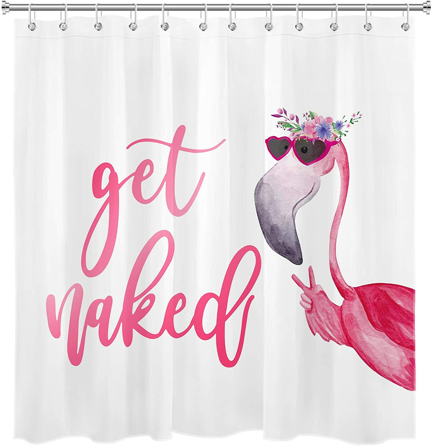 Tropical Flamingo Bathroom Waterproof Polyester Fabric Shower Curtain Hooks 