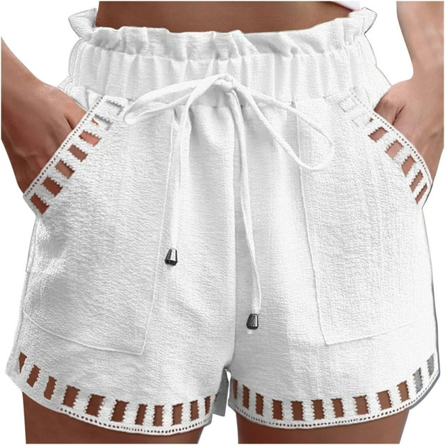Timegard Lounge Shorts for Women Wide Leg Elastic High Waisted Drawstring Loose Shorts with Pockets
