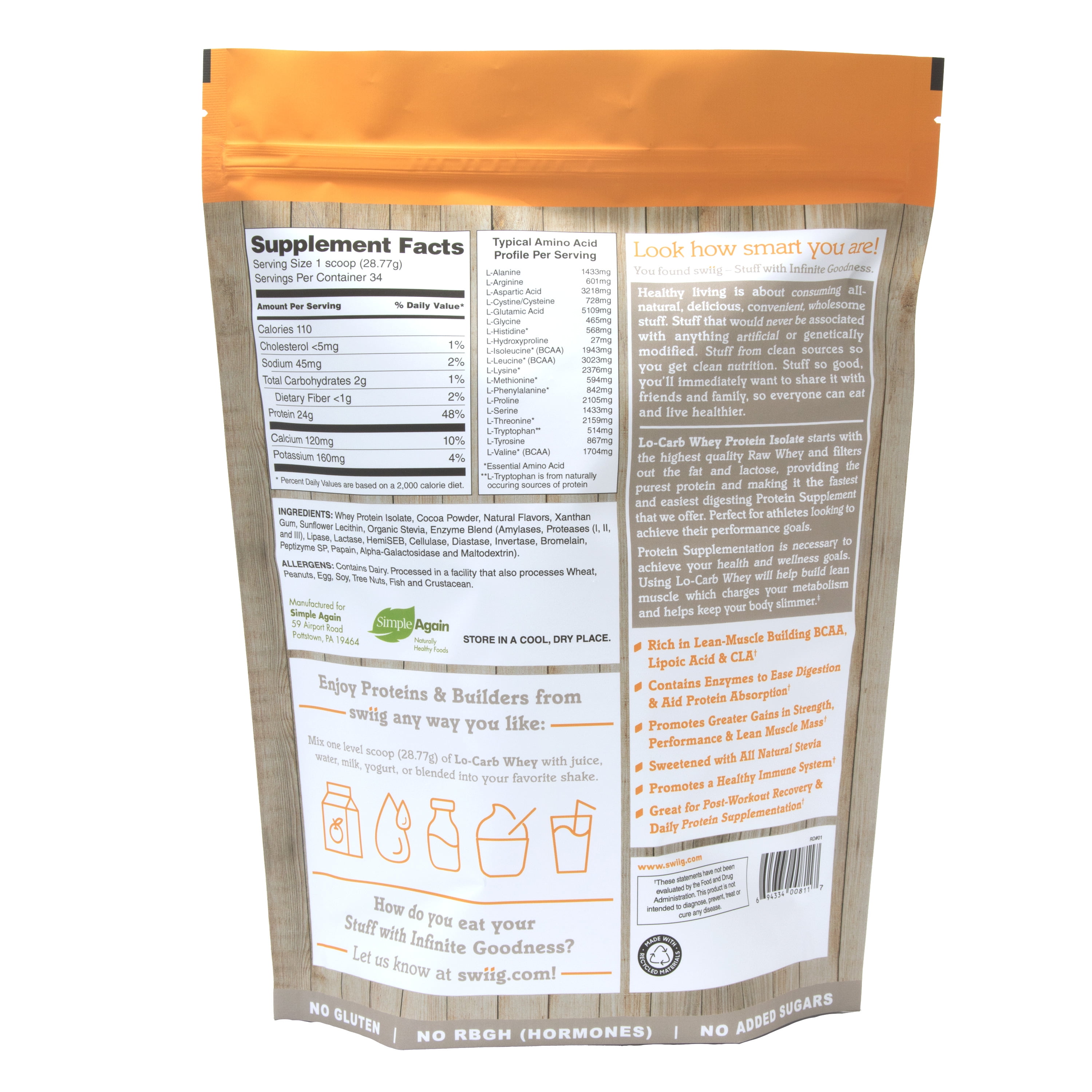 swiig Chocolate Lo-Carb Whey Protein Isolate 2.2lb