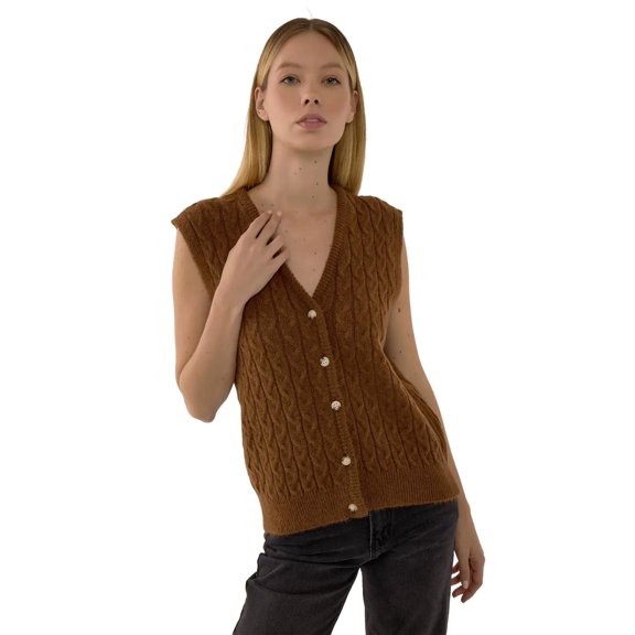 Sleeveless Buttoned Knit Sweater Vest