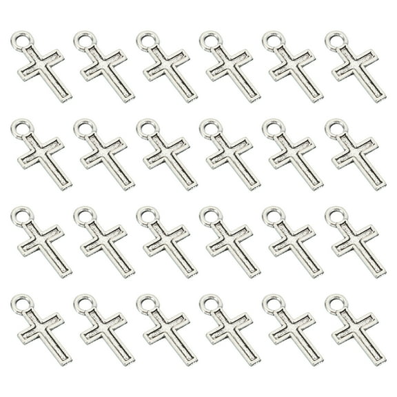 Uxcell Cross Charm 200 Pcs Cross Pendants Bulk Mini Cross Charm Pendants Alloy for Jewelry Making Bracelets Earrings Silvery