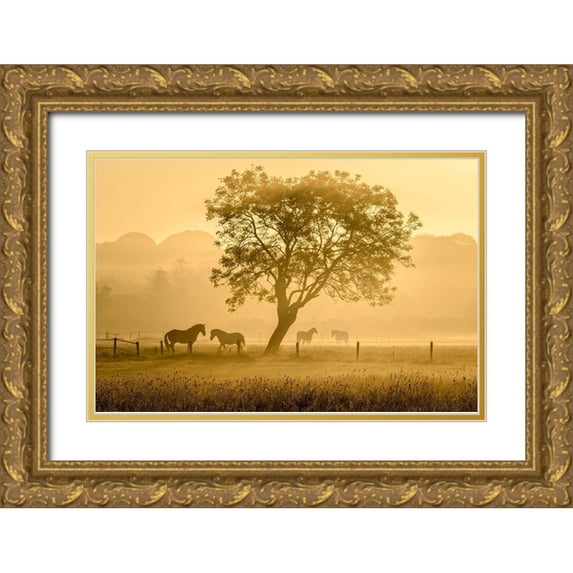 Guijt, Richard 32x23 Gold Ornate Wood Framed with Double Matting Museum Art Print Titled - Golden Horses