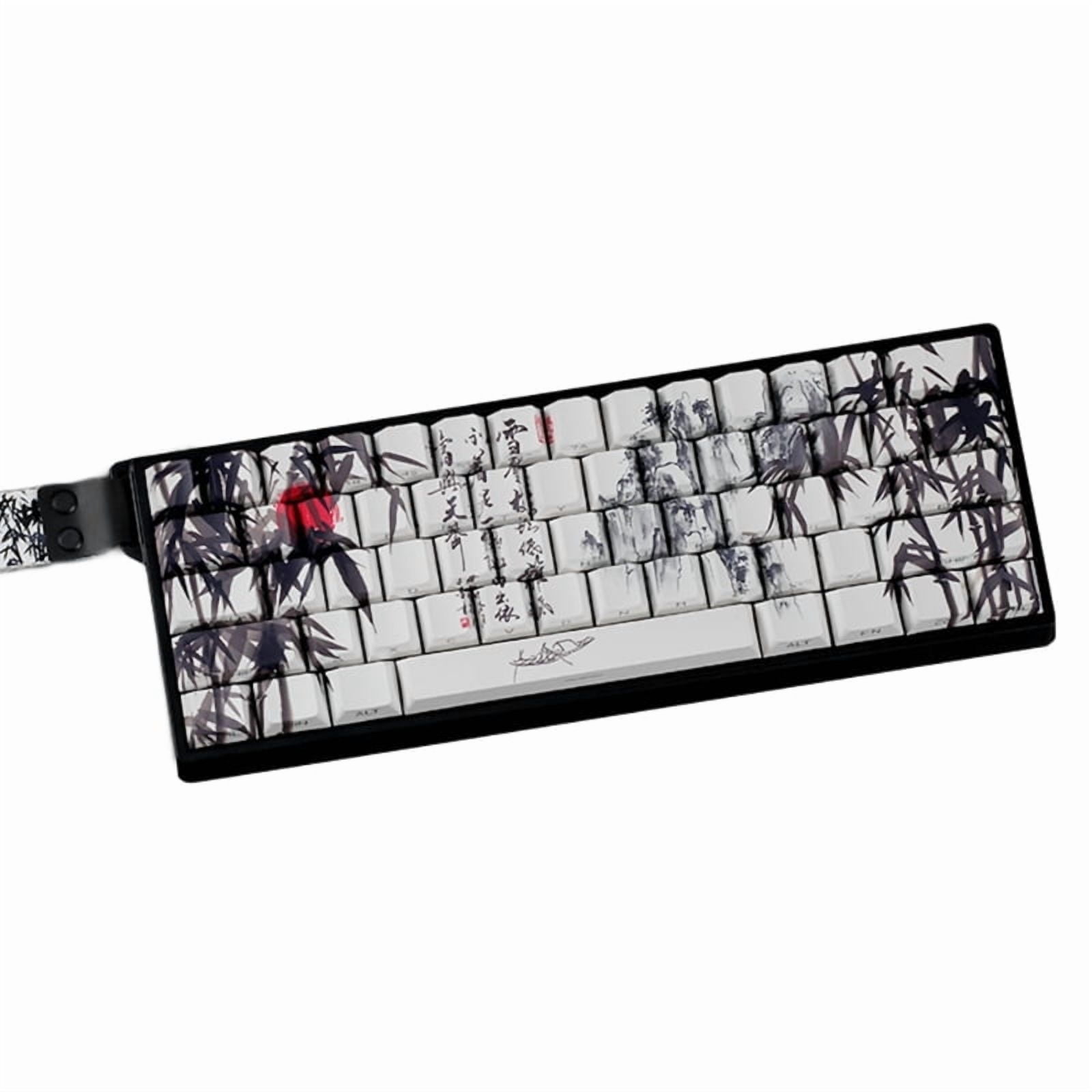 60% 68% ANSI ISO Layout PBT Cherry Profile Keycaps With Bamboo Forest Artwork For 61/64/68 Mechanical Keyboards