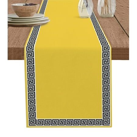 

Yellow Table Runner Black White Modern Geometric Abstract Art Tablerunners 14 x 72 Inch Table Decorations Tabletop Scarf for Summer Gathering Holiday Farmhouse Kitchen Dining Decor