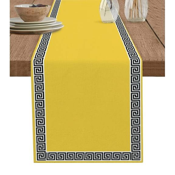 Boanket Yellow Table Runner - 72 Inch Long, Kitchen Dining Table Runner Dresser Scarves, Black White Modern Geometric Abstract Art Farmhouse Home Decor for Coffee Table Wedding Party Banquet
