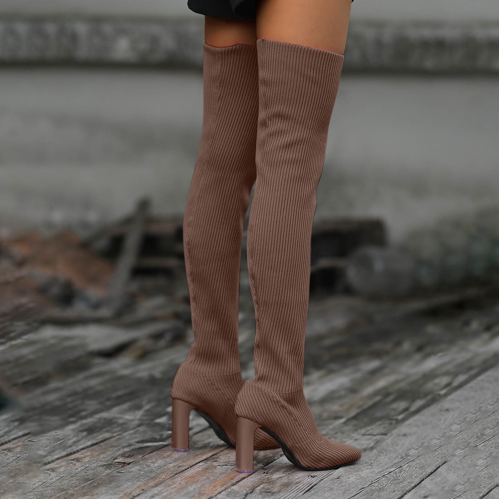 Summer Saving Clearance AXXD Women's Elastic Pointy Toe Boots Women's Over The Knee Boots Clearance Brown Size 42(US:9)