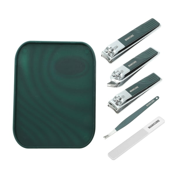 Juego de cortaúñas de 5 piezas de Unique Bargains en caja de color sólido verde oscuro para mujeres y hombres