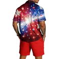 thumbnail image 4 of Mens 4th of July 2 Piece Set Summer Tracksuits 2 Piece Outfits Independence Day Textured Short Sleeve Button Down Shirts and Drawstring Short Sets, 4 of 6