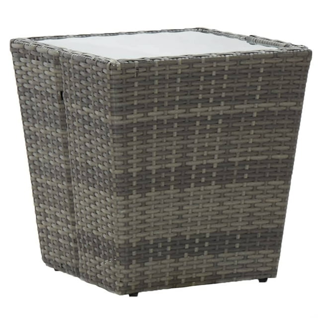 Mesa de té VidaXL Outdoor compacta de poliratán gris con tapa de cristal