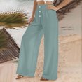 thumbnail image 4 of Linen Cotton Pants For Women Pull On Straight Leg Slacks Loose Casual High Waist Trousers With Pocket, 4 of 9