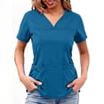 thumbnail image 5 of yoeyez Scrubs for Women Short Sleeve V Neck Work Tops Soft Stretch Fit Scrub Shirts Medical Nursing Plain Uniforms with Pockets Blue,XL, 5 of 7