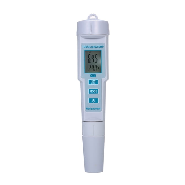 Medidor de calidad de agua 4 en 1: pH, conductividad, sólidos disueltos y temperatura, pantalla con luz de fondo, IP55 resistente al agua, color gris, modelo PH-686, sin baterías.