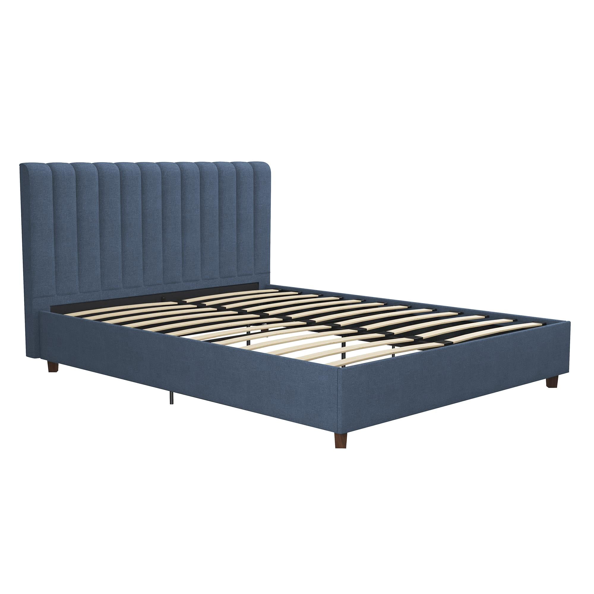 Novogratz Brittany Tufted Upholstered Bed Frame, Queen, Blue Linen