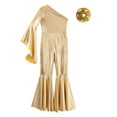 thumbnail image 5 of Alvivi Girls Shiny Sequin Dance Romper Leotard Flare Bell Bottom One Shoulder Skating Jumpsuit Gold-A 12, 5 of 7