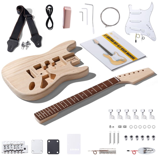 Leo Jaymz DIY ST Style Electric Guitar Kits with Poplar Body and Maple Neck - Laurel Fingerboard and All Components Included (ST