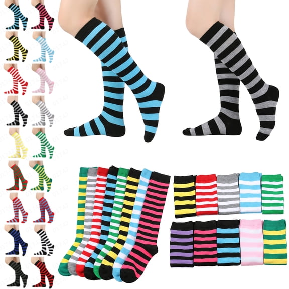 Womens Multi-color Striped Knee High Socks Funny Novelty Athletic Colorful Stripe Running Stockings Tube Socks