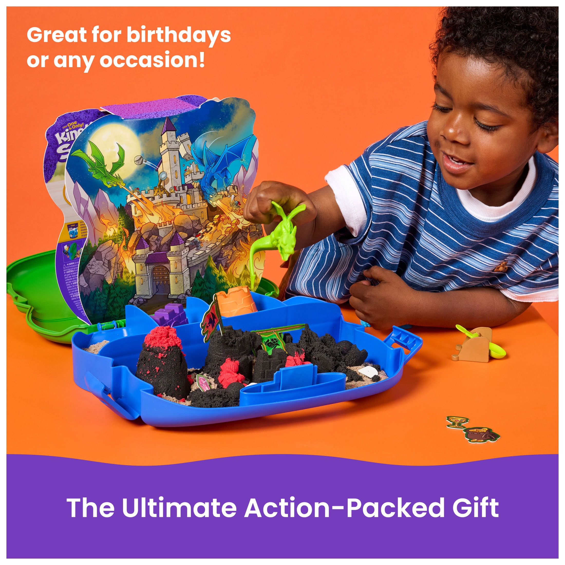 Kinetic Sand, Dragon Attack with 2 Dragons, Catapult & Molds for Kids Ages 3 and up