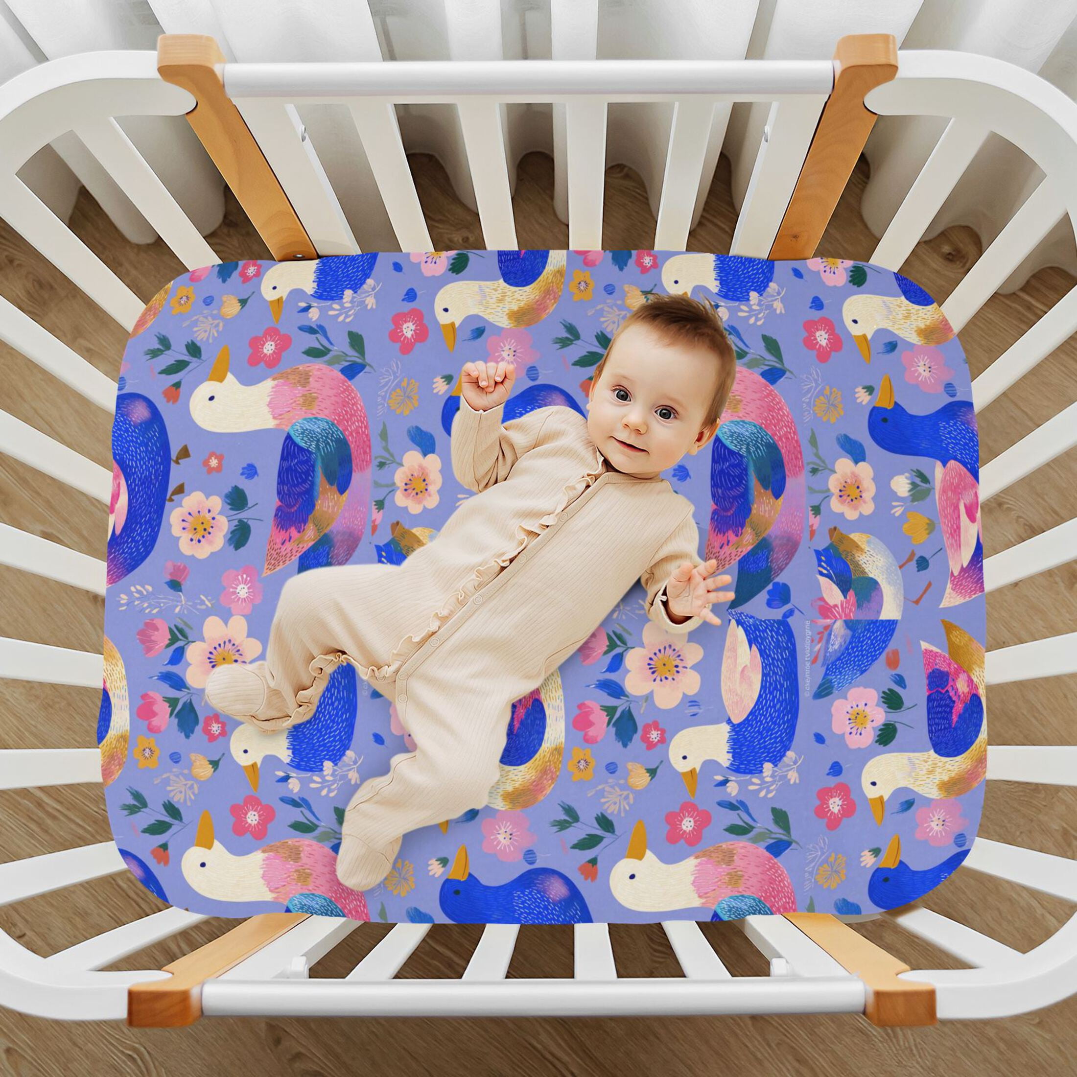 Baby Essentials 52”x 28”- Standard Cotton-like Modal Elastic- Duck Design Crib Sheets for Newborns and Toddlers