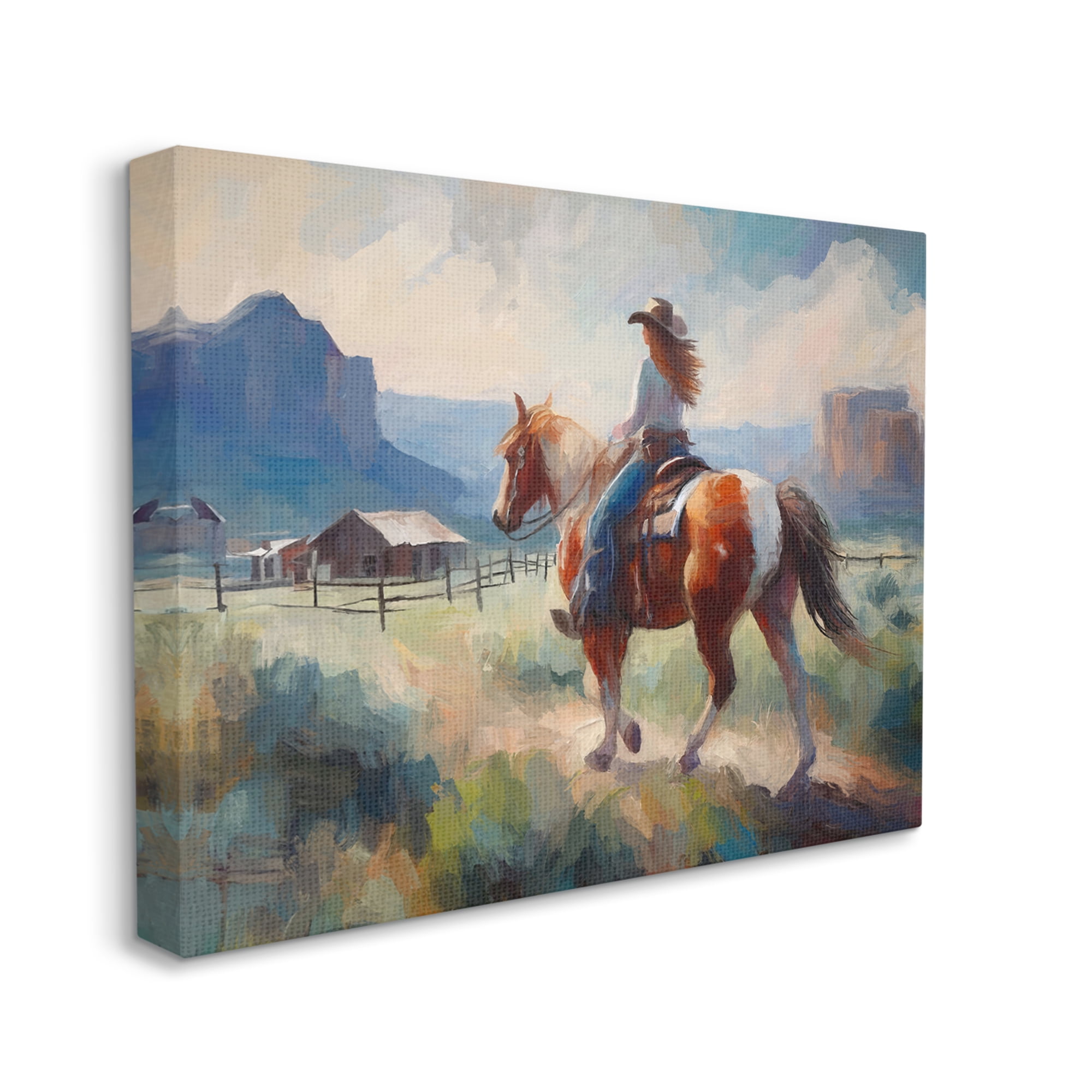 Stupell Industries Southwestern Cowgirl Landscape Animals & Insects Painting Gallery Wrapped Canvas Art Print Wall Art, 30 x 24
