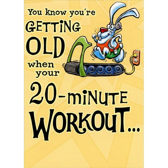 Designer Greetings Rabbit on Treadmill : 20 Minute Workout Funny / Humorous Birthday Card