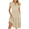 thumbnail image 2 of Kmdttou Women's Short Sleeve Loose Plain Dresses Women's V-neck Ruffle Sleeve Short Sleeved Solid Color Casual Dress, 2 of 8