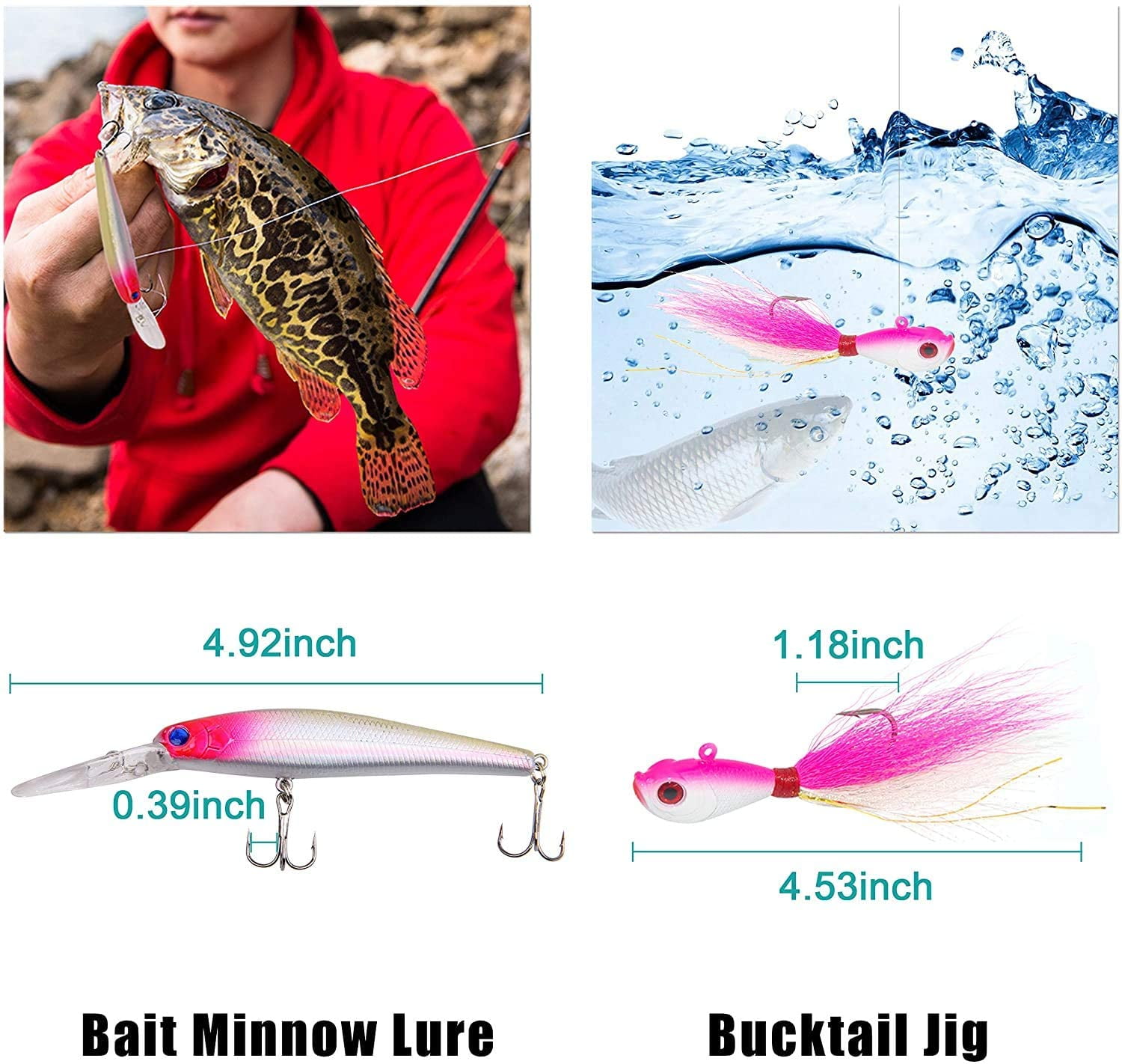 Saltwater Fishing Tackle Kit with Box, 226pcs Surf Fishing Bait Rigs Fishing Hooks Hard Bait Minnow Bucktail Jig Weights Fishing Swivel Snaps