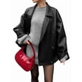 thumbnail image 3 of Womens Textured Faux Leather Jackets Oversized Button Down Clothes Casual Fall Trendy Coat Outerwear Black S, 3 of 8