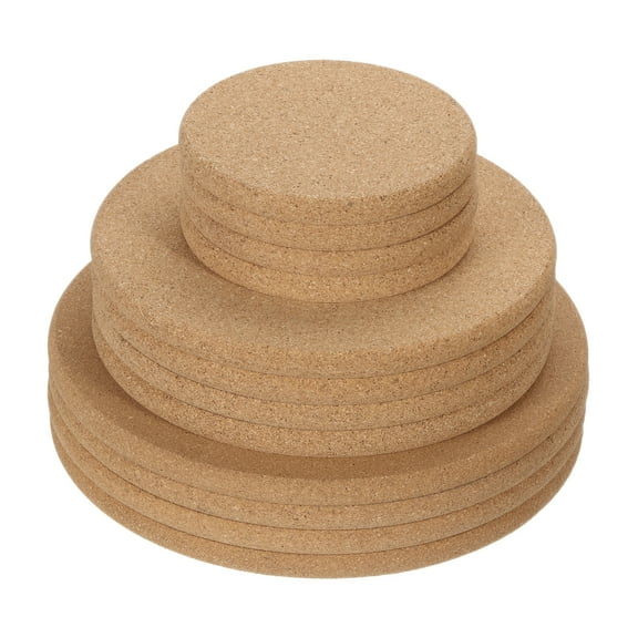 Uxcell Multi Size 10mm Thick Cork Trivet 12Pcs Round Cork Hot Pads for Coaster